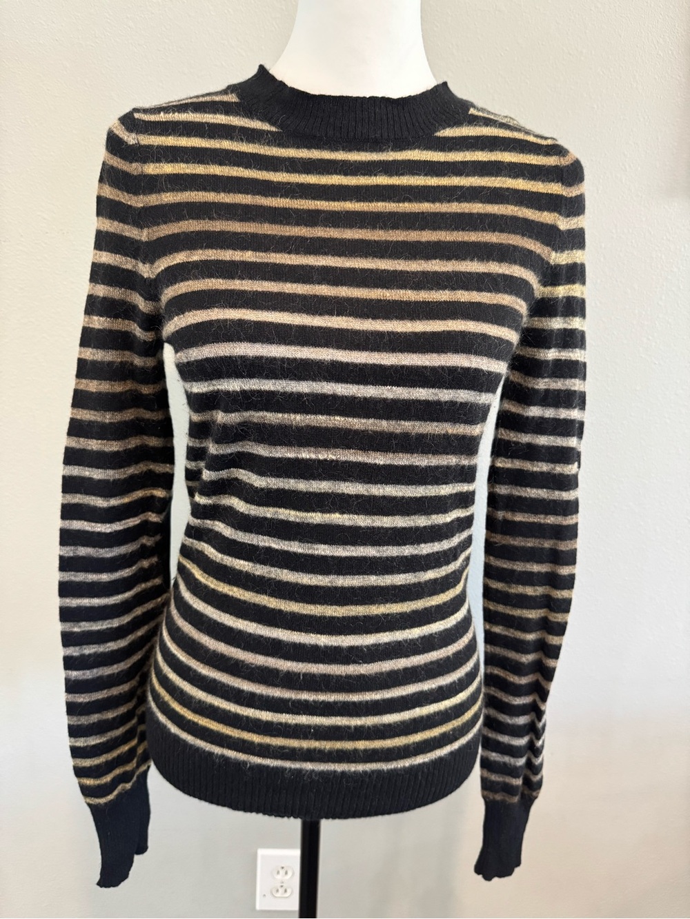 A.L.C Striped Crew Neck Sweater Elbow Patch Cashmere Mohair XS